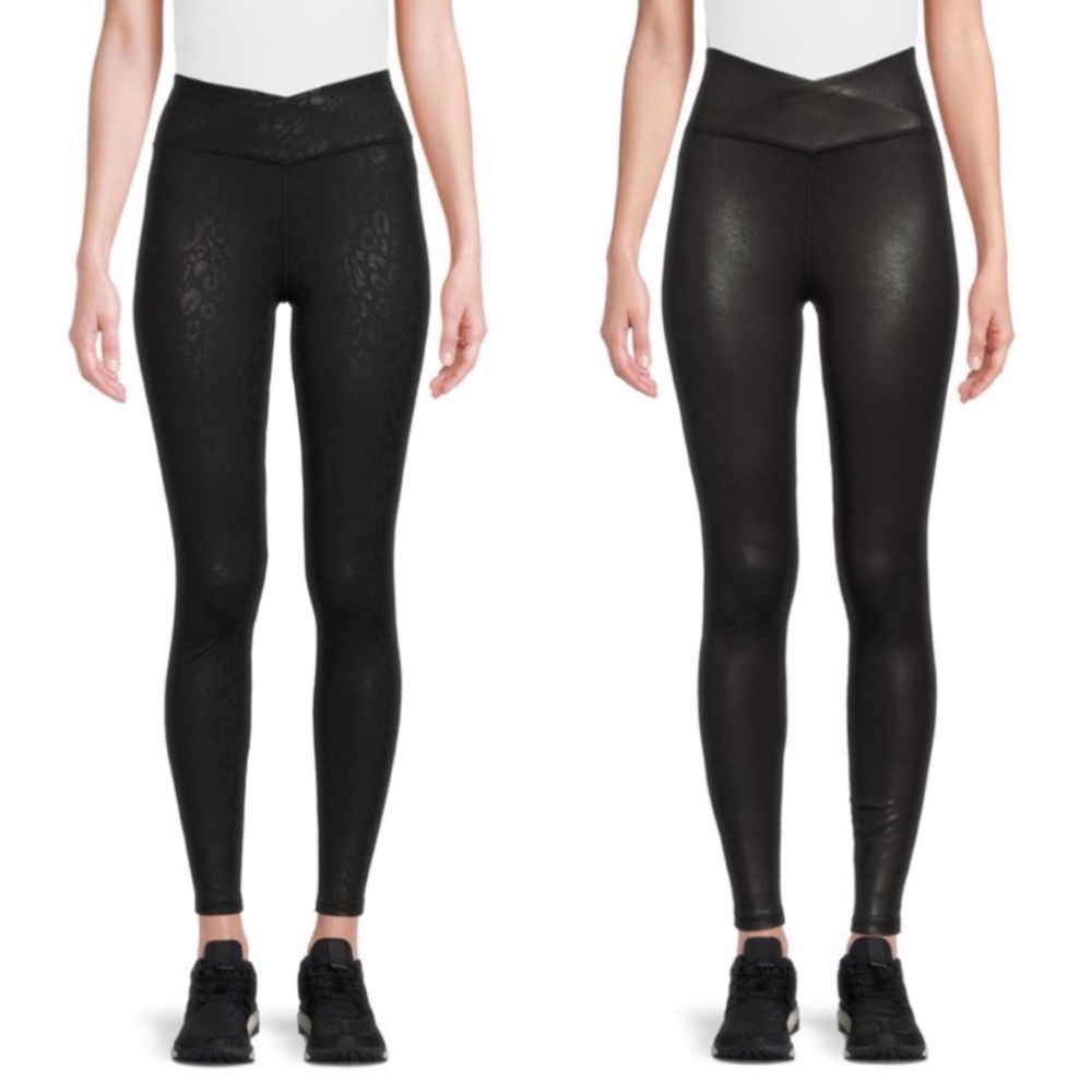 Lot of 2 Women’s Black Leggings size 16 / 18 Shiny Leopard Athletic Works NWT